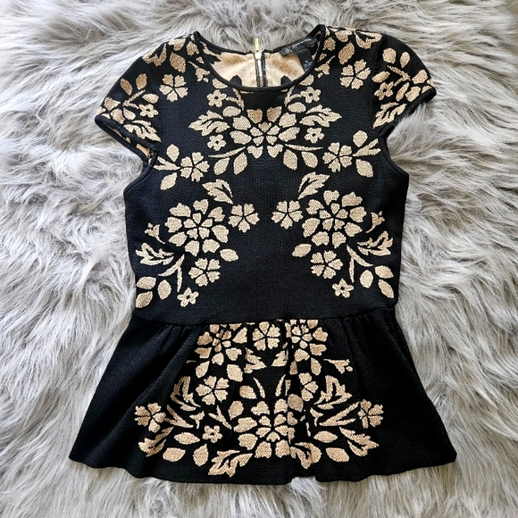 I.N.C Floral Print Short Sleeve Knit Crochet Blouse - Picture 1 of 7